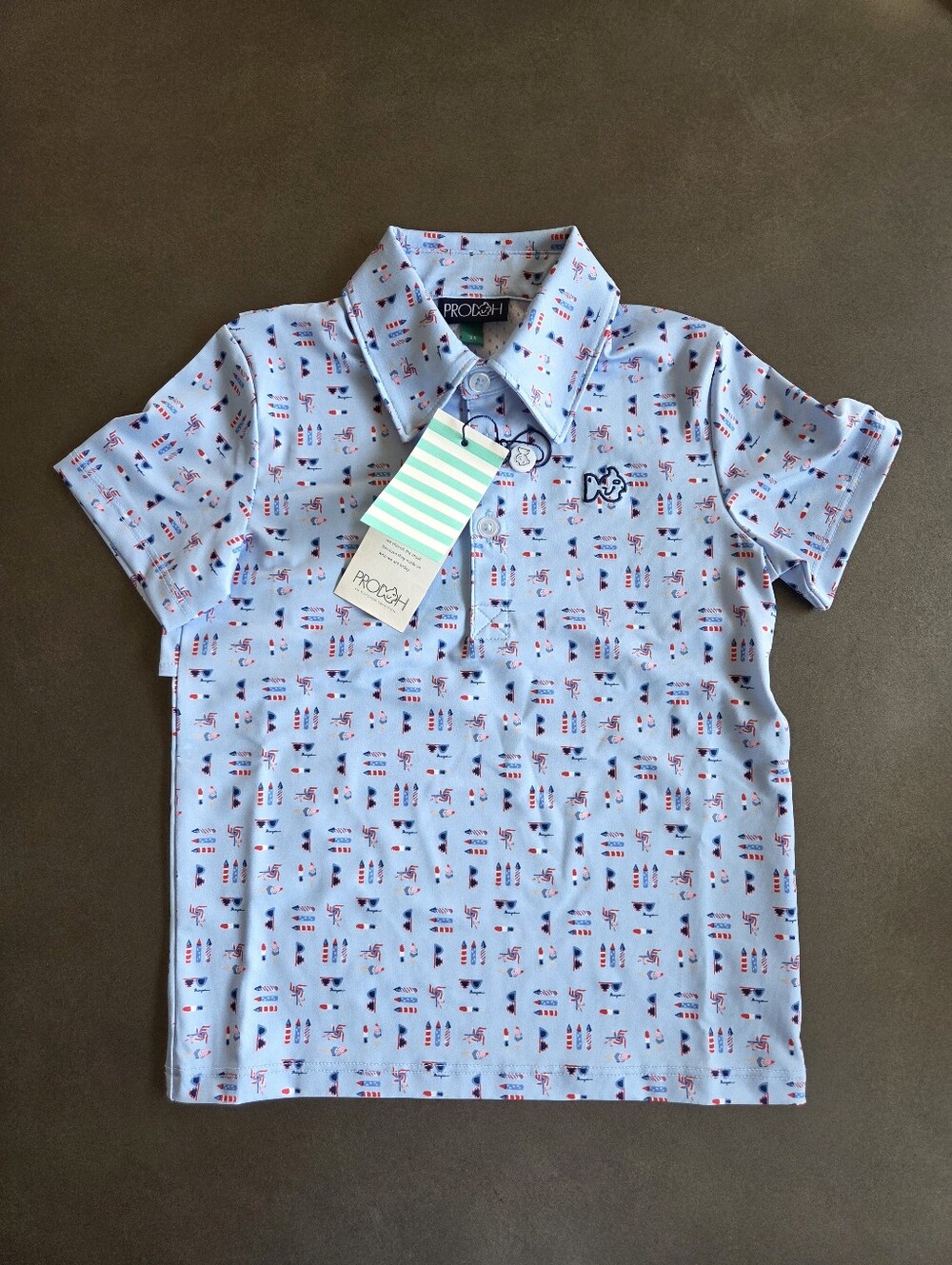 Prodoh Boys Short Sleeve Pro Performance Polo Size 3T NWT Windsurfer Fireworks